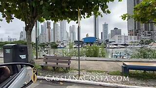 Blonde tattooed amateur gives blowjob in homemade threesome.