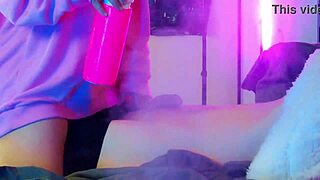 blonde couple jerks off cock to orgasm