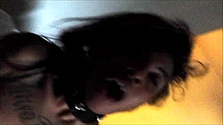 Ebony girl gags on cum deepthroat