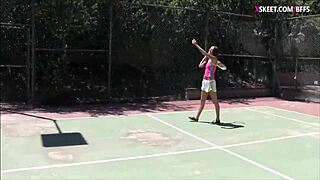 Redhead teen tennis player gets boned by coach in public, wow! 😍