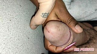 Exclaim the ebony's horny hand masturbating that monster cock to cumshot!