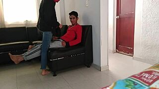 Stepsister puts mask on me and milks me in the living room intensely