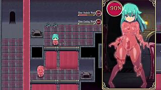 Japanese sorceress Mage Kanades is putting on a latex slime suit and takes a hentai journey in a dungeon where she undergoes a very deep transformation of her small futa cock