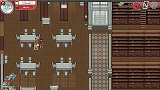 Flashing cock to nerdy girl in public library during spooky milk life hentai game episode 18