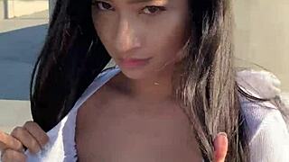 In car Avery Black gets fingered and flashes while Young Asian