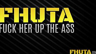 Young brunette Russian babe gets woken up for doggystyle blowjob and facial