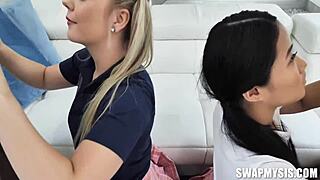 Taboo sister and brother trio lust for a night of taboo sex and other couples POV action