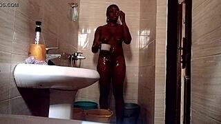 Sweet kuzy joins ebony in nasty shower reality