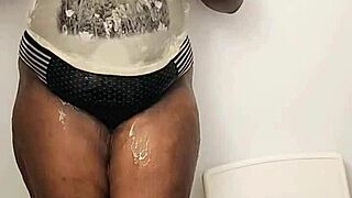 Hey, ebony babe moans using toys on big ass! 😍