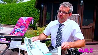 Oh wow, tattooed petite brunette fucked in family pool!