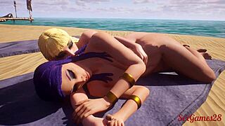 two lesbians fuck guys on beach after licking each other