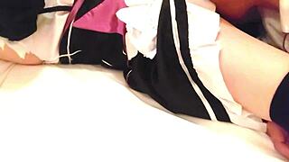 【素人ハメ撮り】セフレにメイド（レム）のコスプレでフェラして貰った後、クンニでイカせた