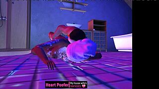 Dragged From The Shower And Taken On The Bathroom Floor In Cartoon Bathing Scene With Intense Fucking