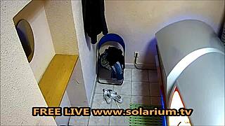 European milf with big boobs gets naughty in the solarium