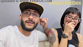 Watch this beautiful tattooed girl start her porn career with a sloppy deepthroat