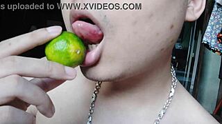 Licking and teasing in solo Chinese playtime.