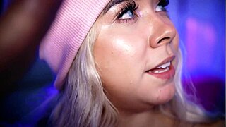 pretty blonde teen shows her skills close to the camera