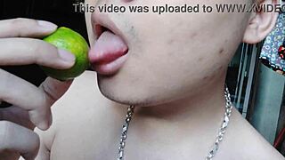 Licking and teasing in solo Chinese playtime.