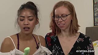 Sexual babes with glasses use toys for pussy play and vibrator fun