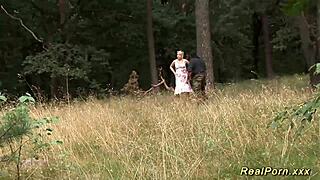 German busty stepmom blows black cock in a group