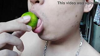 Licking and teasing in solo Chinese playtime.