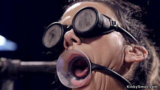 Extreme bondage with gag and choke play submissive