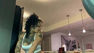 I’m a sexy latina handling groceries before taking big black cock again