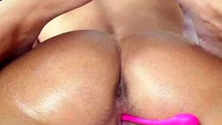 A stunning blonde woman masturbates herself while performing a webcam show