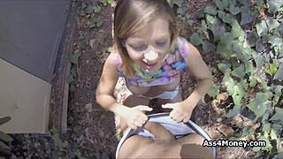 amazing teen blows big cock outdoors