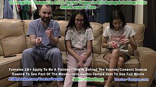 Doctor Tampa and Nurse Aria Nicole of Florida do Angel Santanas' annual gynecological exam