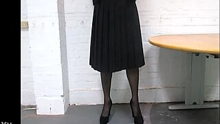 hey, check out this sexy slut in stockings and panties going to work 😏