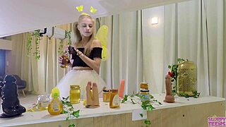 petite girl in bee costume feels emotional sucking cocks