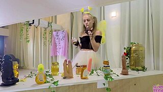 petite girl in bee costume feels emotional sucking cocks