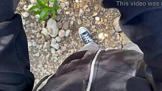 Amateur couple's mountain blowjob ends with cum in mouth