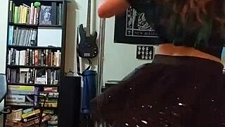 Blonde with Tattoo Undresses from Black Skirt and Heels While Dancing