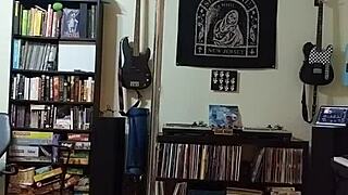 Blonde with Tattoo Undresses from Black Skirt and Heels While Dancing