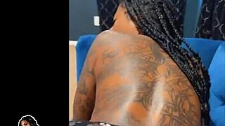 Ebony gogo dancer oils up in heels and fishnets for solo joi