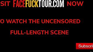 teen brunette latina takes sloppy deepthroat blowjob on monster cock in domination scene