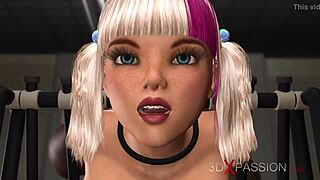 sexy cuffed blonde with big tits gets fucked doggystyle bent over by a black huge cock in extreme 3d porn deepthroat.