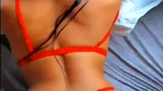 Hottie in red lingerie giving hot oral