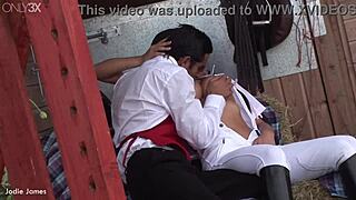 A real cowgirl rides in the shed, ending with cum in mouth