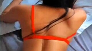 Hottie in red lingerie giving hot oral