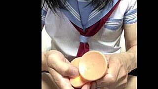 Crossdressing Asian In School Uniform Gets Intense Anal With Toys