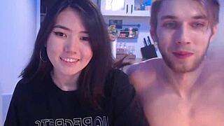 Small Asian teen flaunts very young small breasts on webcam