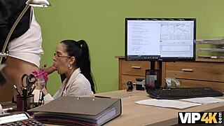 vip4k agent says, 'approve credit for this brunette nympho?' hot sex action follows