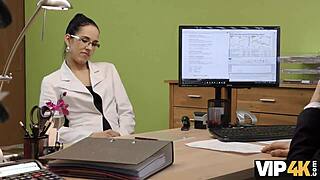 vip4k agent says, 'approve credit for this brunette nympho?' hot sex action follows