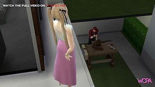 Could blonde woman and redheaded man be forced to make humiliating chat with neighbors in 3d animation?