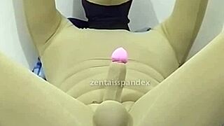 i'm bound in zentai for penis bondage play!