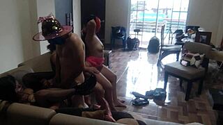 Pov orgy at home, old perverts invite horny stepmom and busty stepdaughter for muff diving and big clit orgasm 😈🍑