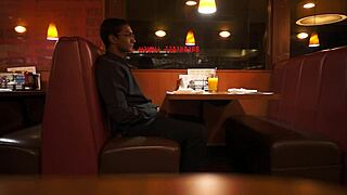 i see indian guy enjoying american breakfast outdoors